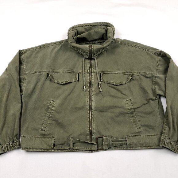Forever 21 Olive‎ Green Cotton Jacket With Zip-Up Closure & Belt Womens Large - Picture 1 of 12